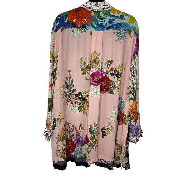 John Mark Women’s 3X Mixed Media Floral Tunic Blouse Button Front Boho Birds - Picture 2 of 10